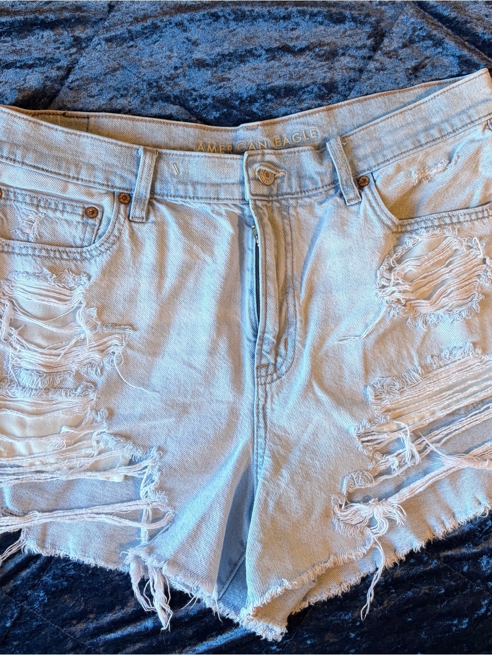 American Eagle Outfitters Light Blue Distressed Denim Jean Shorts